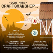 Brown Big Bat Barn with three-chamber cedar construction for bat habitat and natural pest control