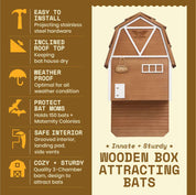 Brown three-chamber wooden Big Bat Barn for attracting and housing up to 150 bats with weatherproof design and easy installation