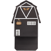 Black three-chamber cedar Big Bat Barn designed for housing up to 150 bats with rustic barn style and natural mosquito control features