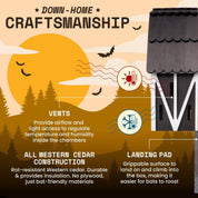 Three-chamber black cedar Big Bat Barn for 150 bats with vents, landing pad, and durable rot-resistant construction