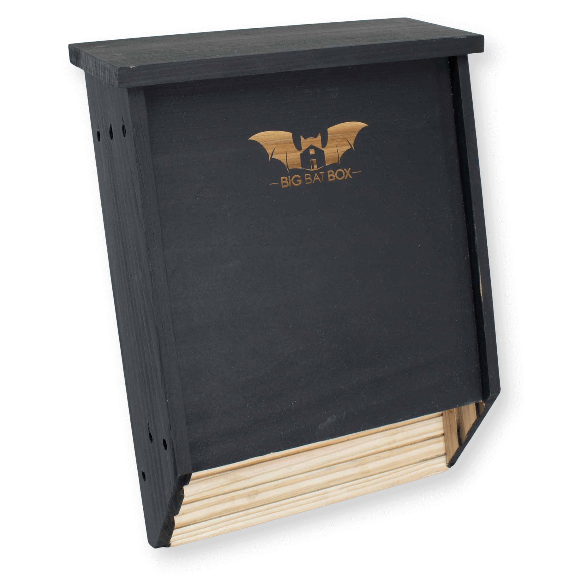 Eco-friendly double chamber bat box in black, handcrafted from durable cedar wood.