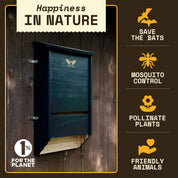 Premium black cedar three chamber bat house mounted on wood wall for bat conservation and mosquito control