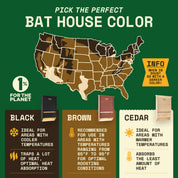 Three chamber black cedar bat house with large capacity, ventilated design, and thermal benefits for cooler climates.