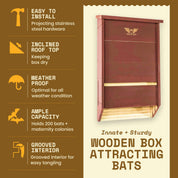 Three Chamber Bat House in brown, handcrafted from red cedar, weather-resistant bat box for 200 bats.