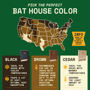 Map of which bat house colour suits which climate