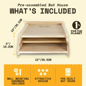 Two-chamber cedar bat house for wall mounting, natural pest control, pre-assembled with weather-resistant design