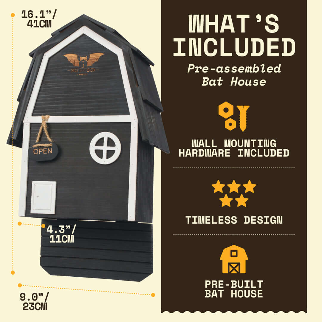 Bat Barn Junior – Two Chamber Premium Cedar Bat Barn (Black)