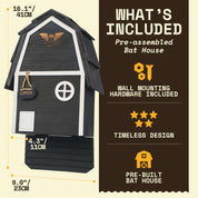 Bat Barn Junior – Two Chamber Premium Cedar Bat Barn (Black)