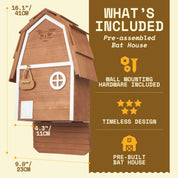 Bat Barn Junior – Two Chamber Premium Cedar Bat Barn (Brown)