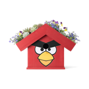 WildYard X Angry Birds™ Flowerpot Birdhouse — Red bird-shaped cedar birdhouse with wildflowers and succulents growing on the rooftop planter, NEW product launch