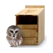 Eco-friendly wooden owl box with weather-resistant design and insulation for safe owl roosting in gardens and forests