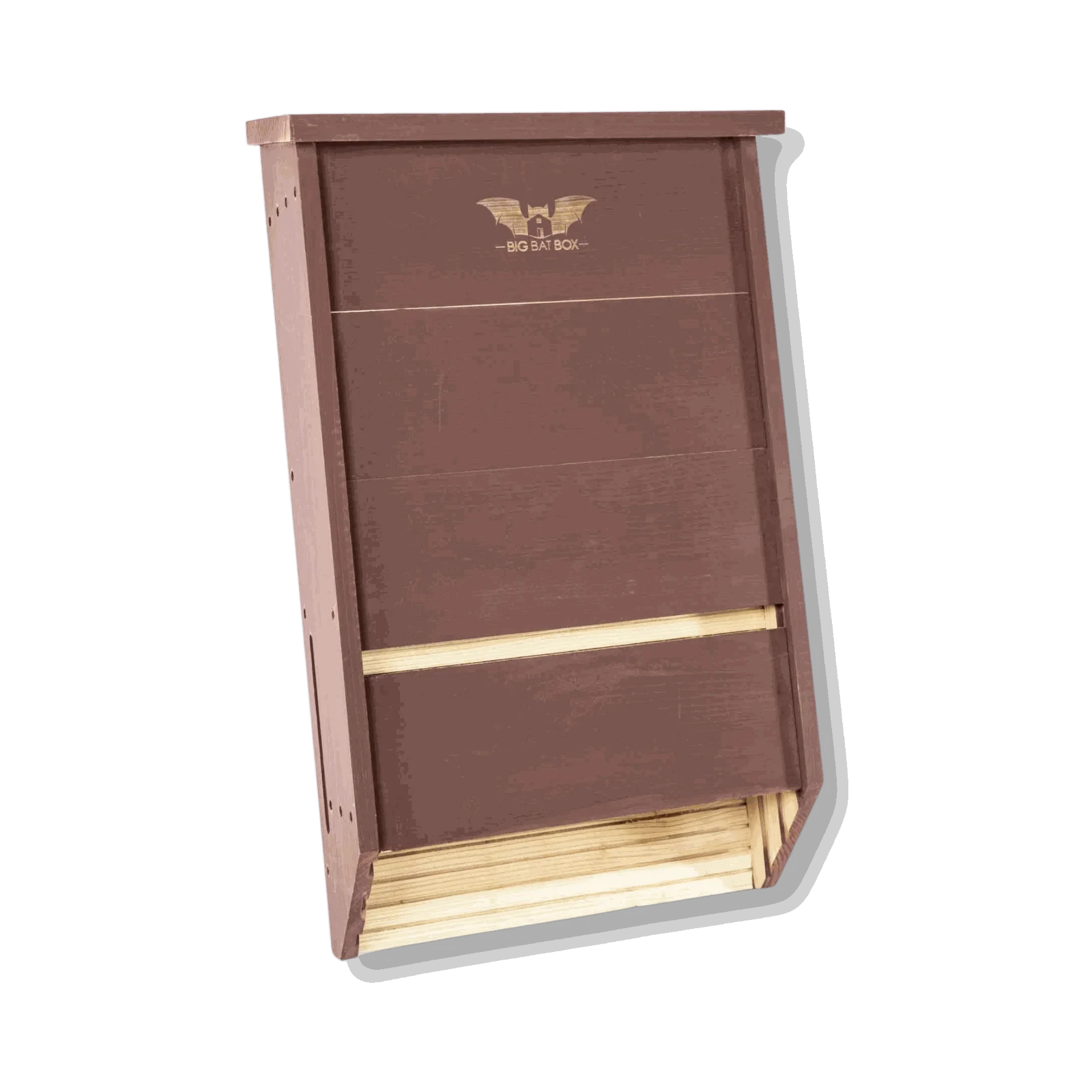 Three chamber brown cedar bat house for natural pest control and year-round bat shelter